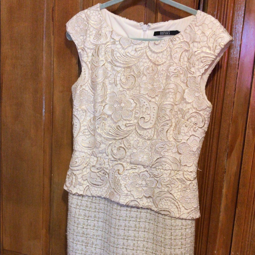 Badgley Mischka lace and tweed dress